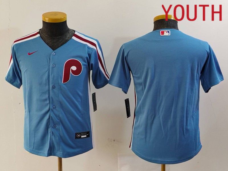 Youth Philadelphia Phillies Blank Blue Throwback 2024 Nike MLB Jersey style 1